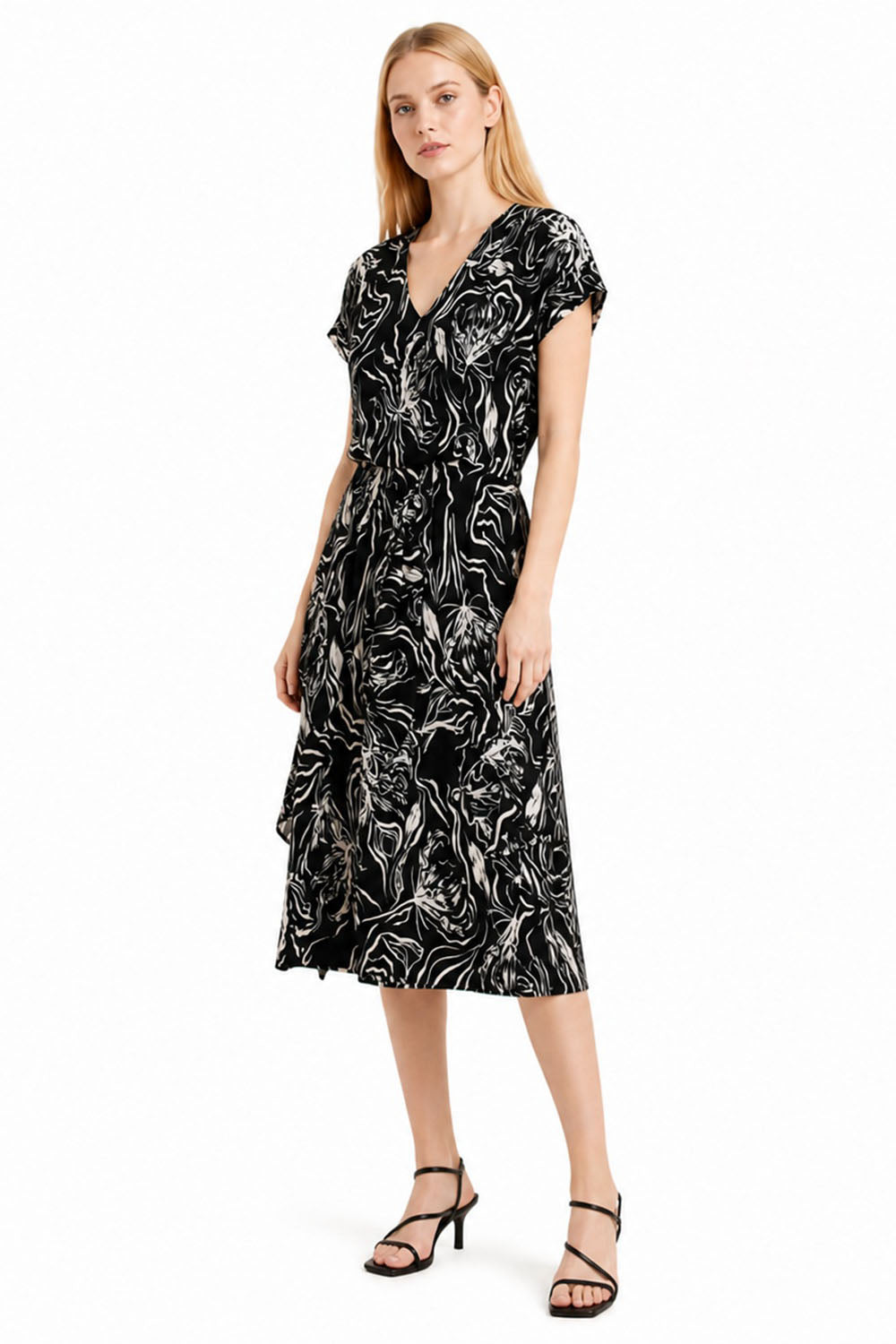Robe mi-longue à imprimé feuillage et taille ceinturée - Smart & Joy