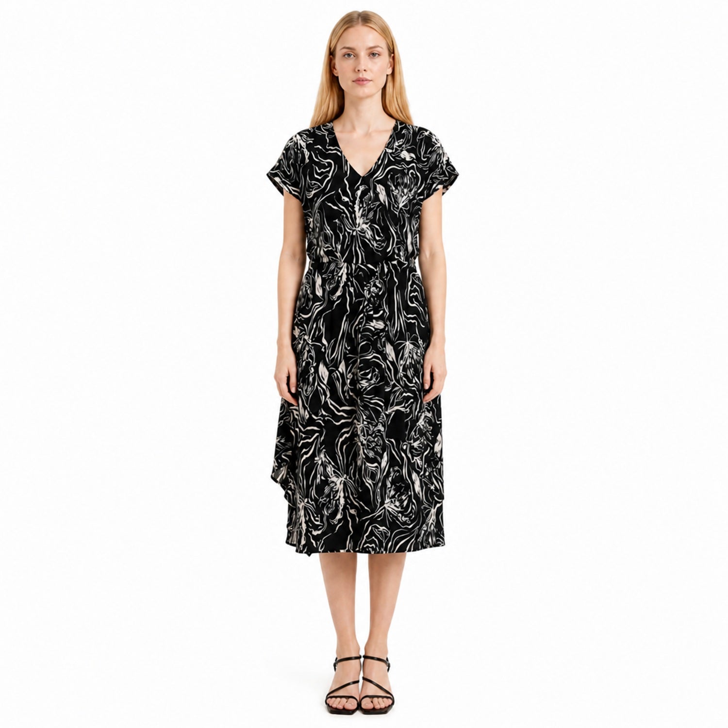 Robe mi-longue à imprimé feuillage et taille ceinturée - Smart & Joy