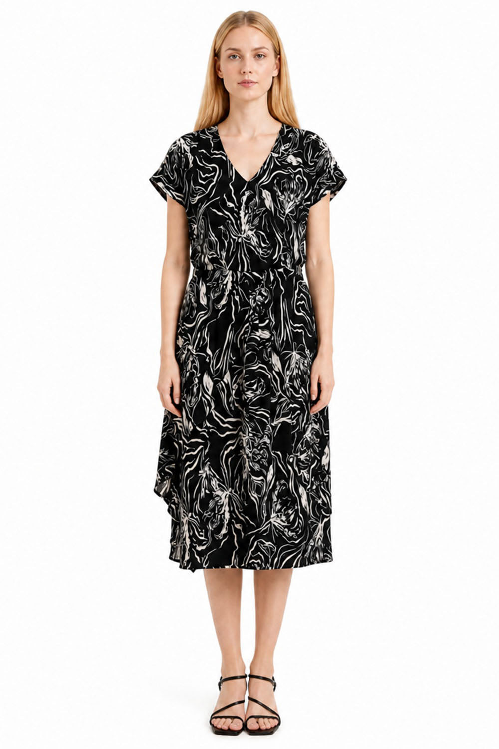 Robe mi-longue à imprimé feuillage et taille ceinturée - Smart & Joy