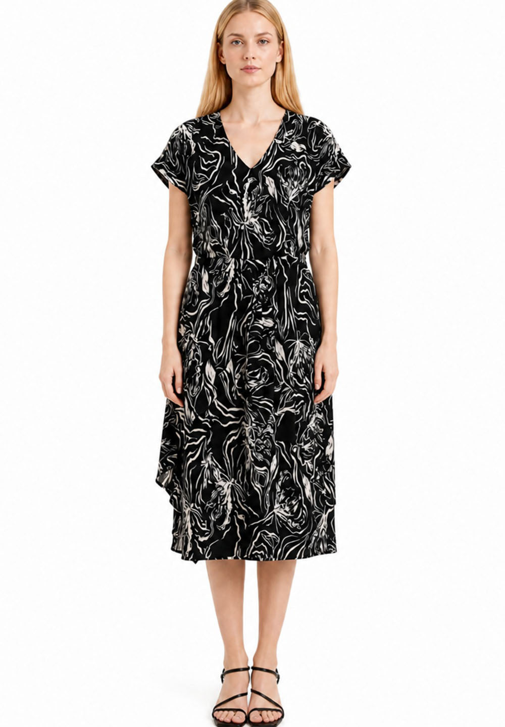 Robe mi-longue à imprimé feuillage et taille ceinturée - Smart & Joy