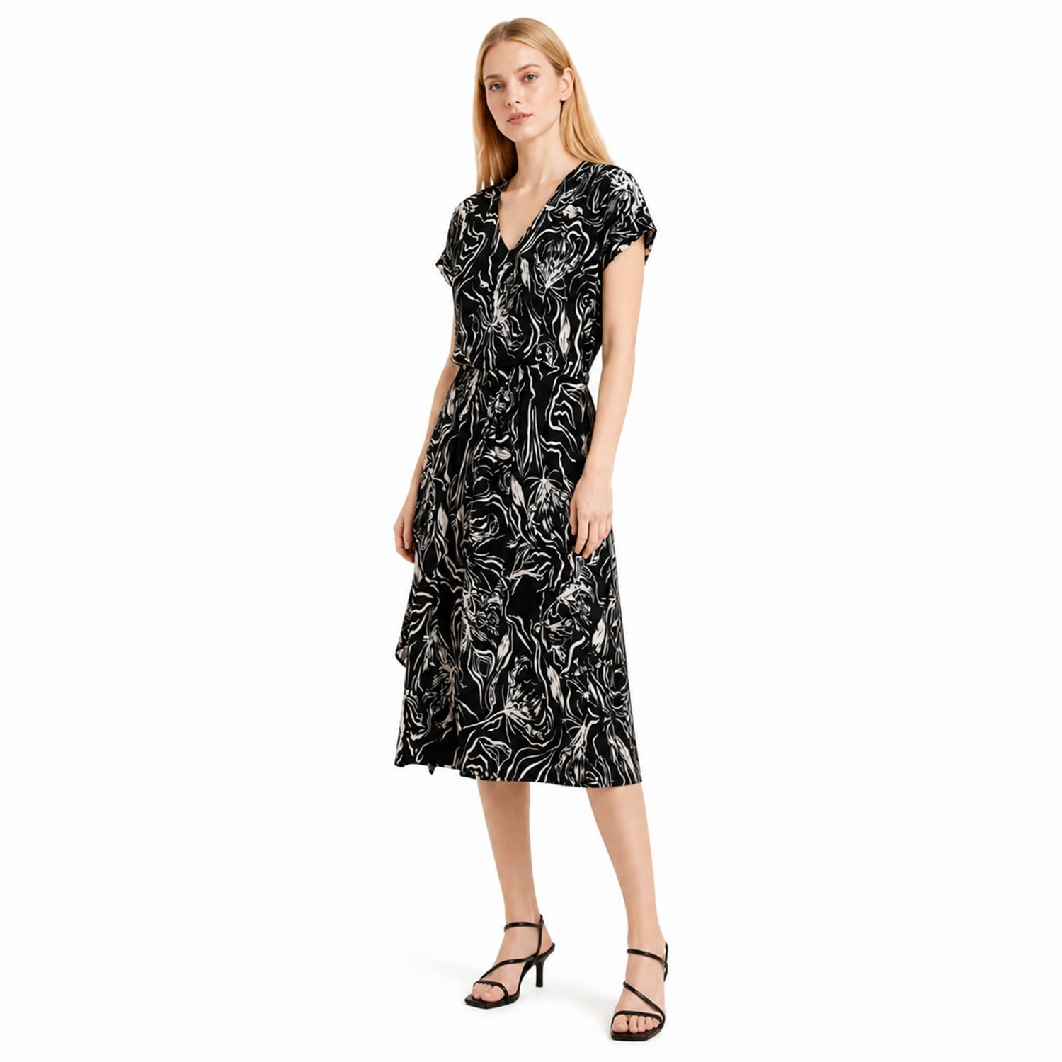 Robe mi-longue à imprimé feuillage et taille ceinturée - Smart & Joy