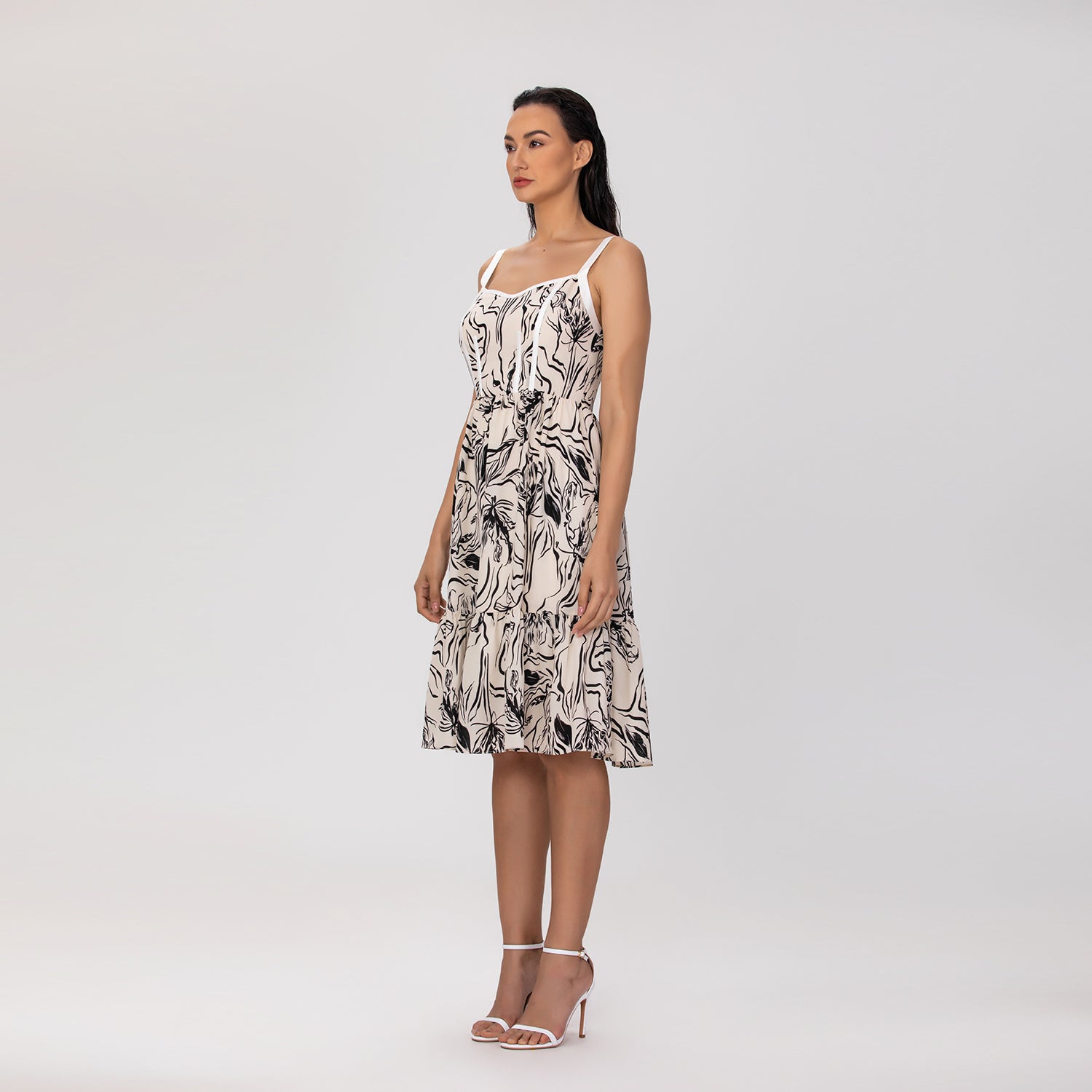 Robe midi à bretelles et imprimé graphique