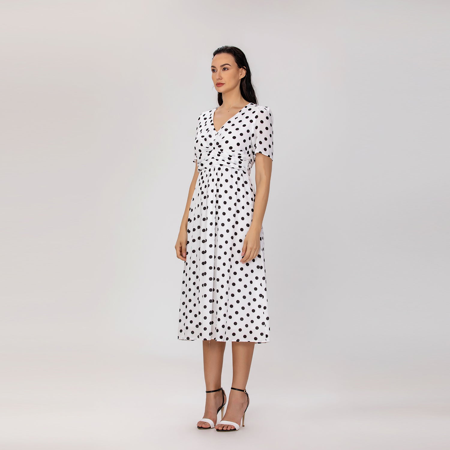 Robe midi à pois et décolleté cache-cœur - Smart & Joy