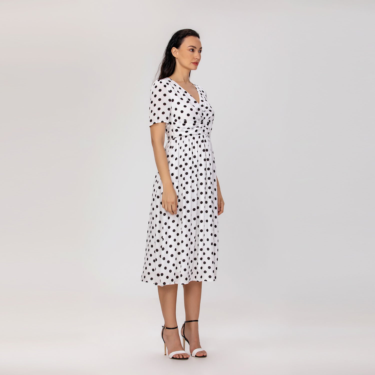 Robe midi à pois et décolleté cache-cœur - Smart & Joy