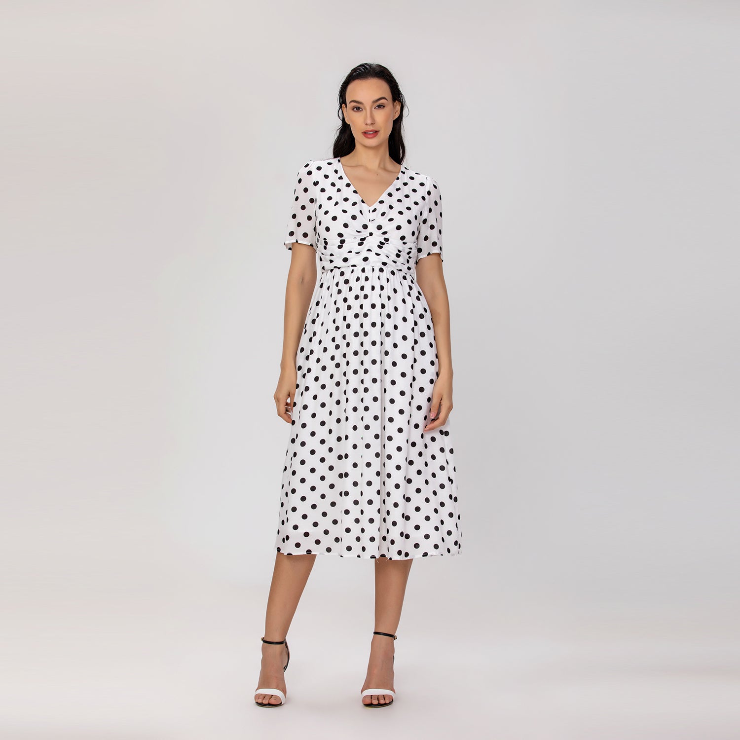 Robe midi à pois et décolleté cache-cœur - Smart & Joy