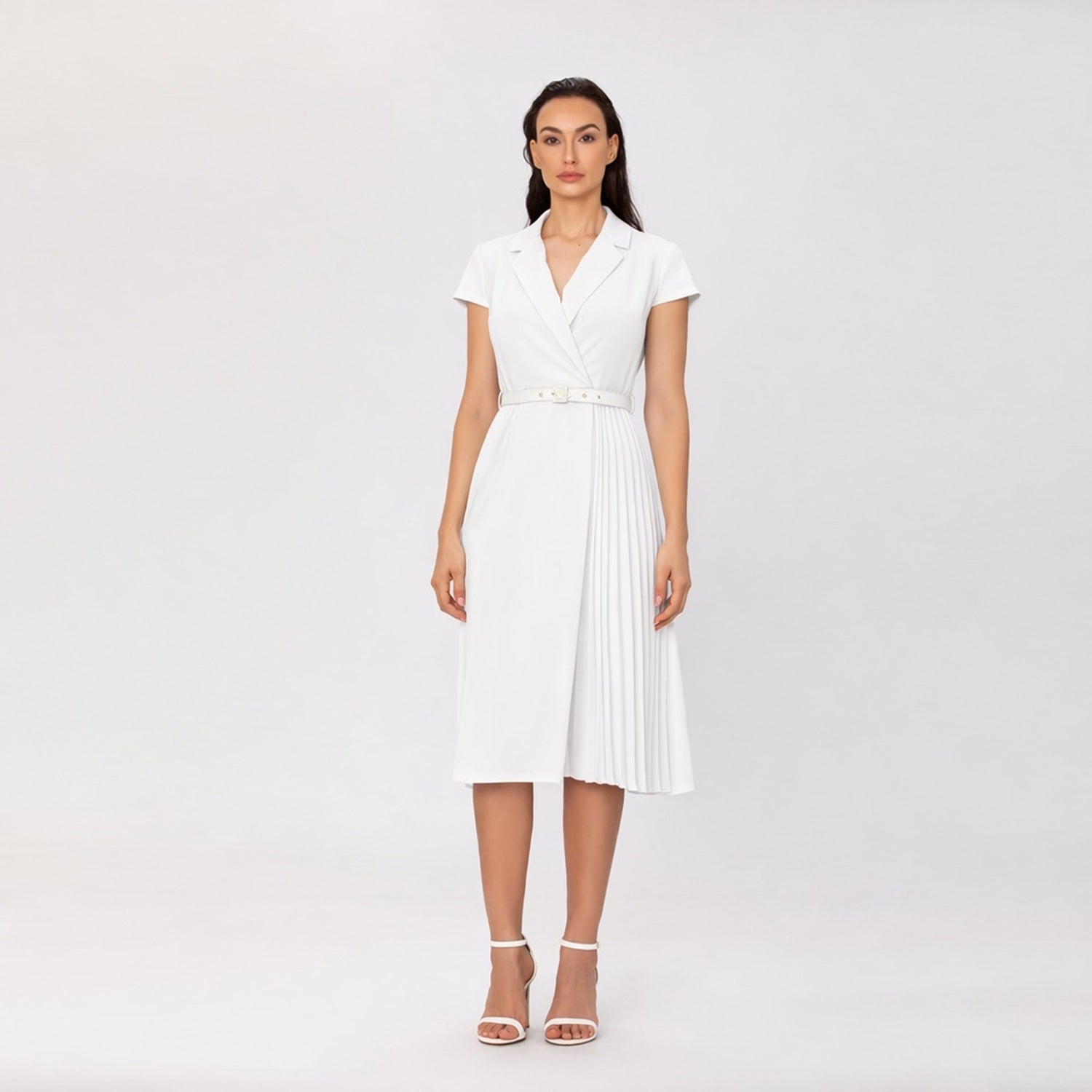 Robe midi plissée à col tailleur - Smart & Joy