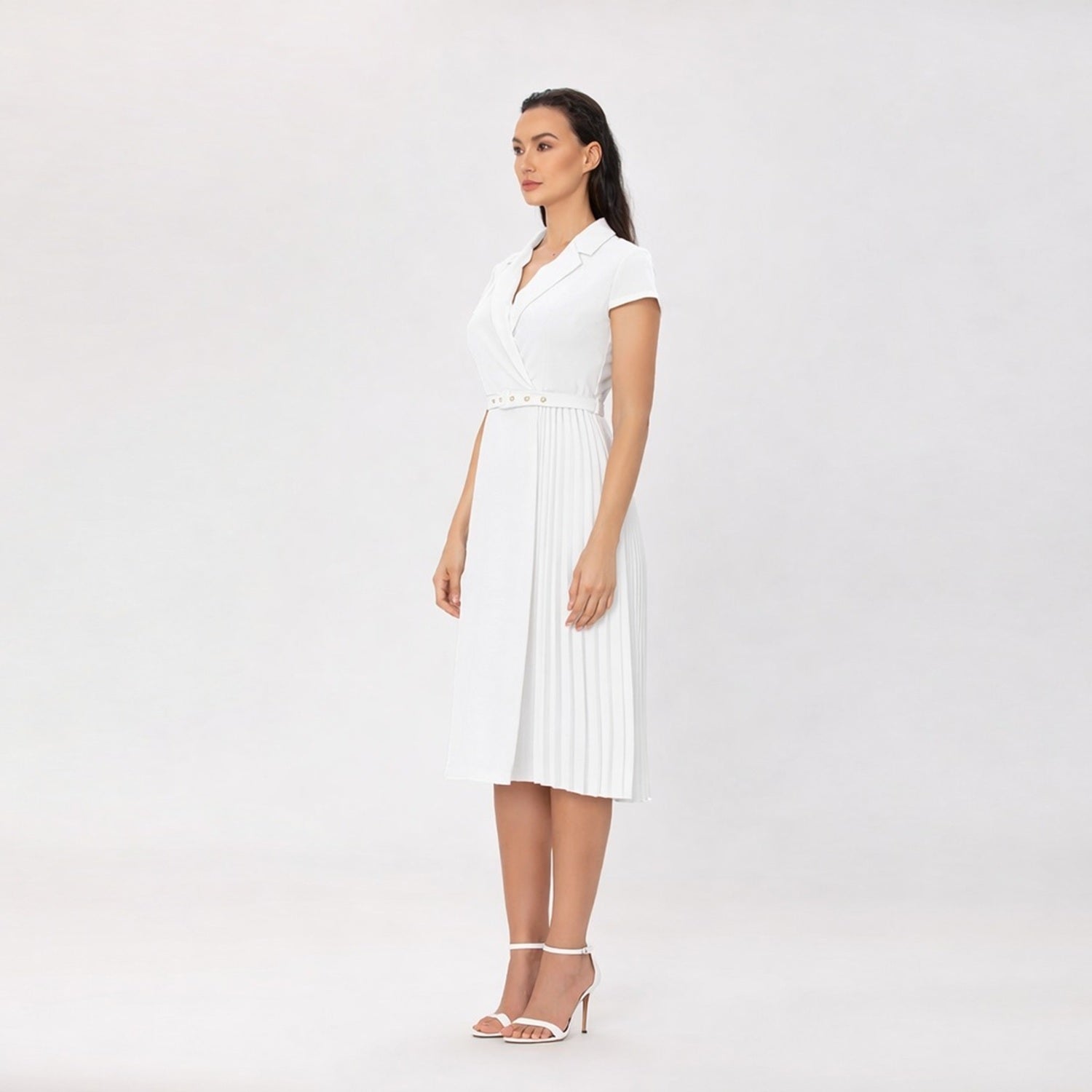 Robe midi plissée à col tailleur - Smart & Joy