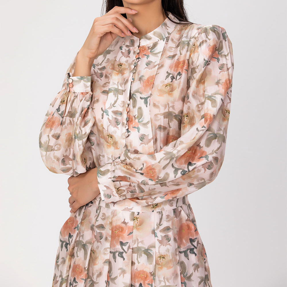 Robe midi ceinturée à imprimé fleuri en Tencel