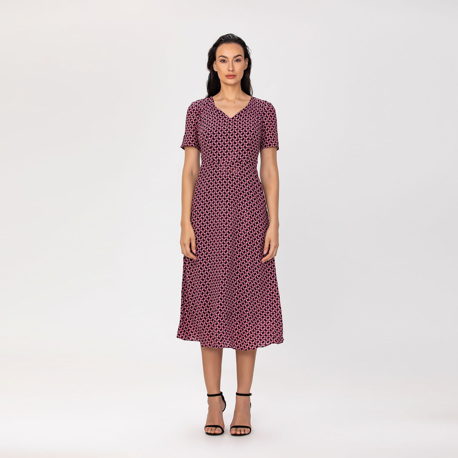 Robe midi imprimée à manches courtes