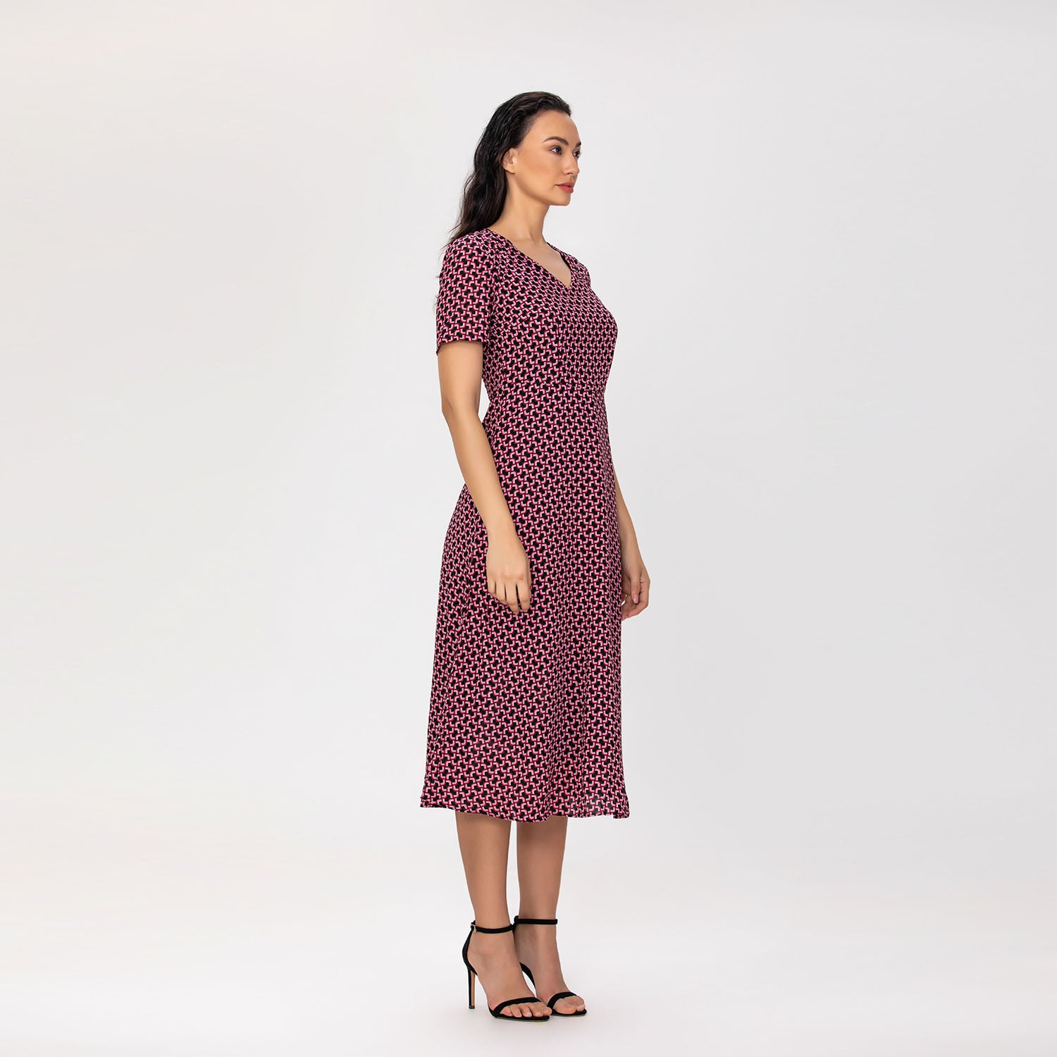 Robe midi imprimée à manches courtes