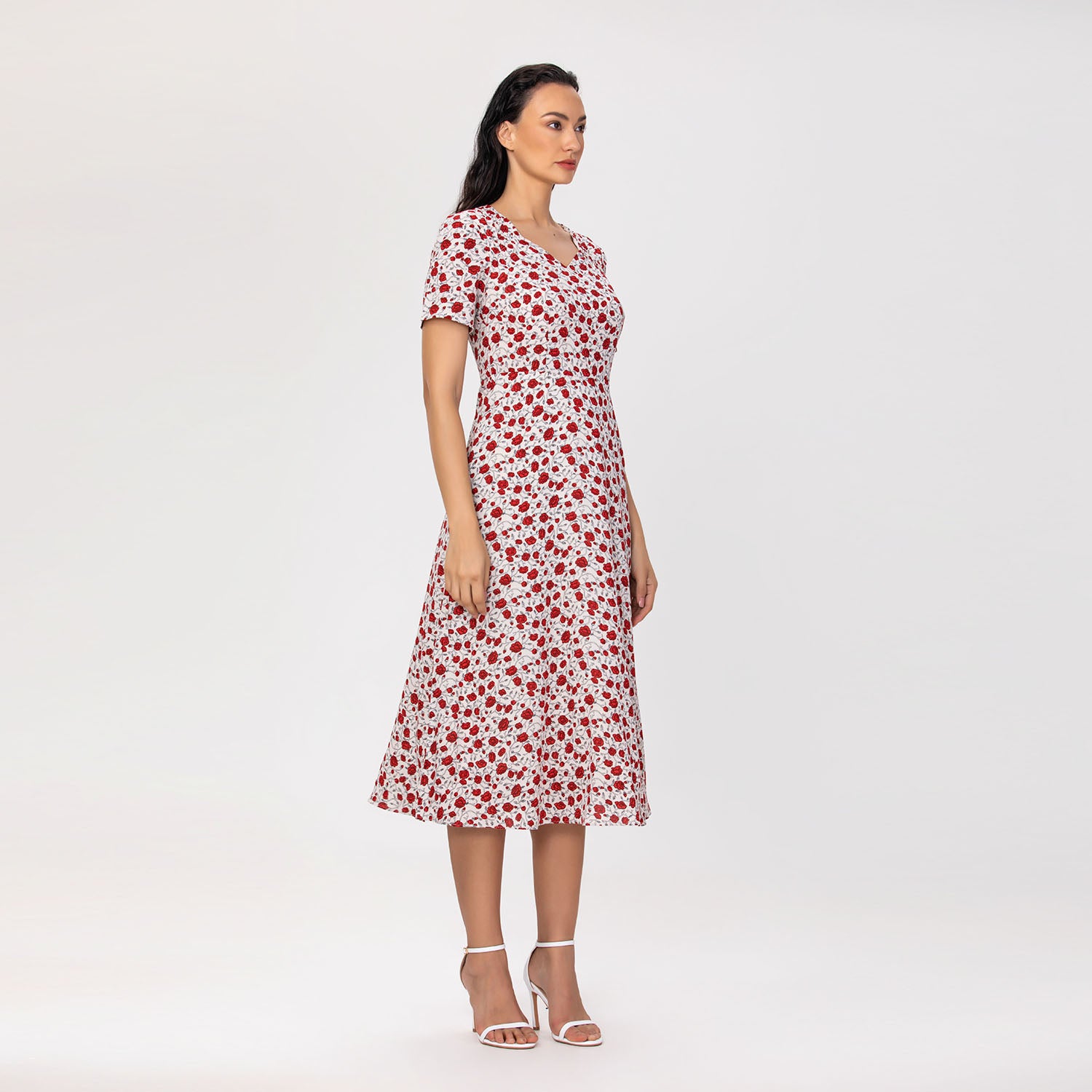 Robe midi imprimée à manches courtes