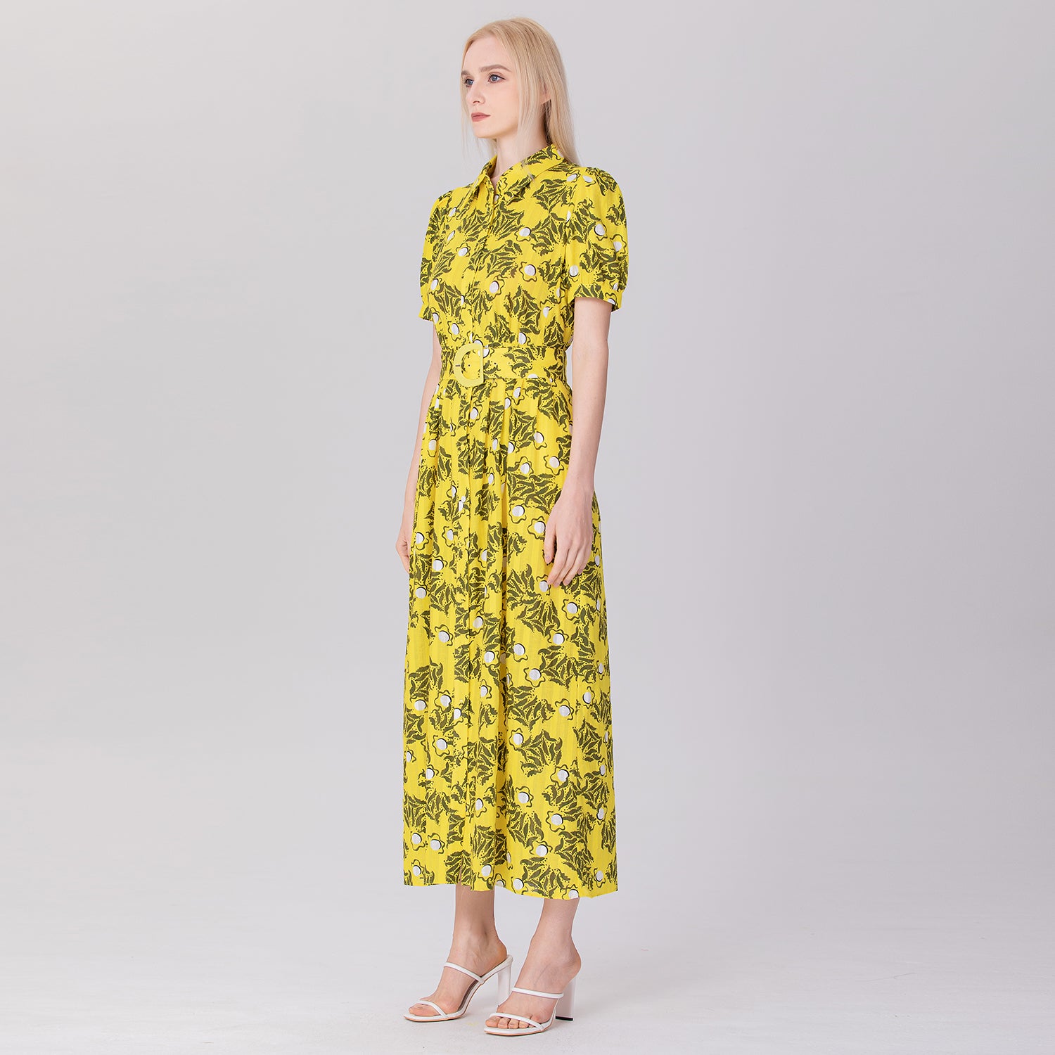 Robe-chemise midi à imprimé monochrome