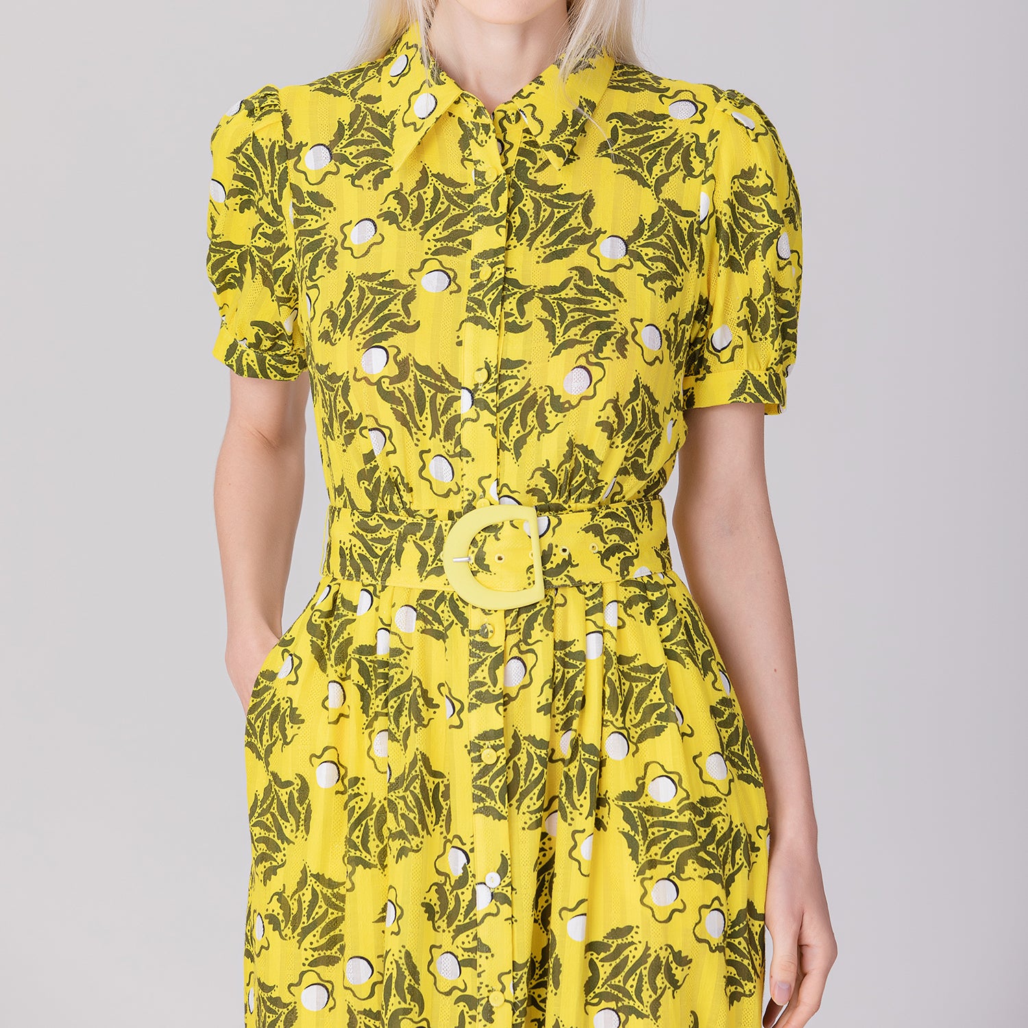 Robe-chemise midi à imprimé monochrome