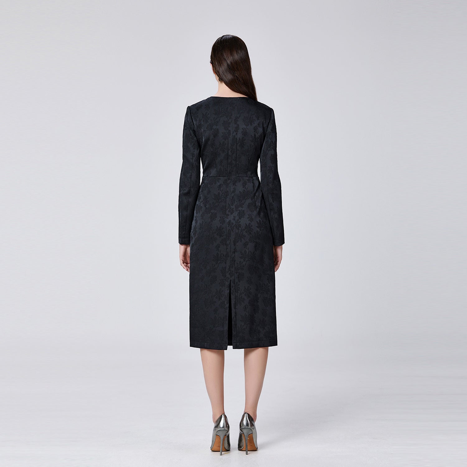 Robe asymétrique ajustée en brocart