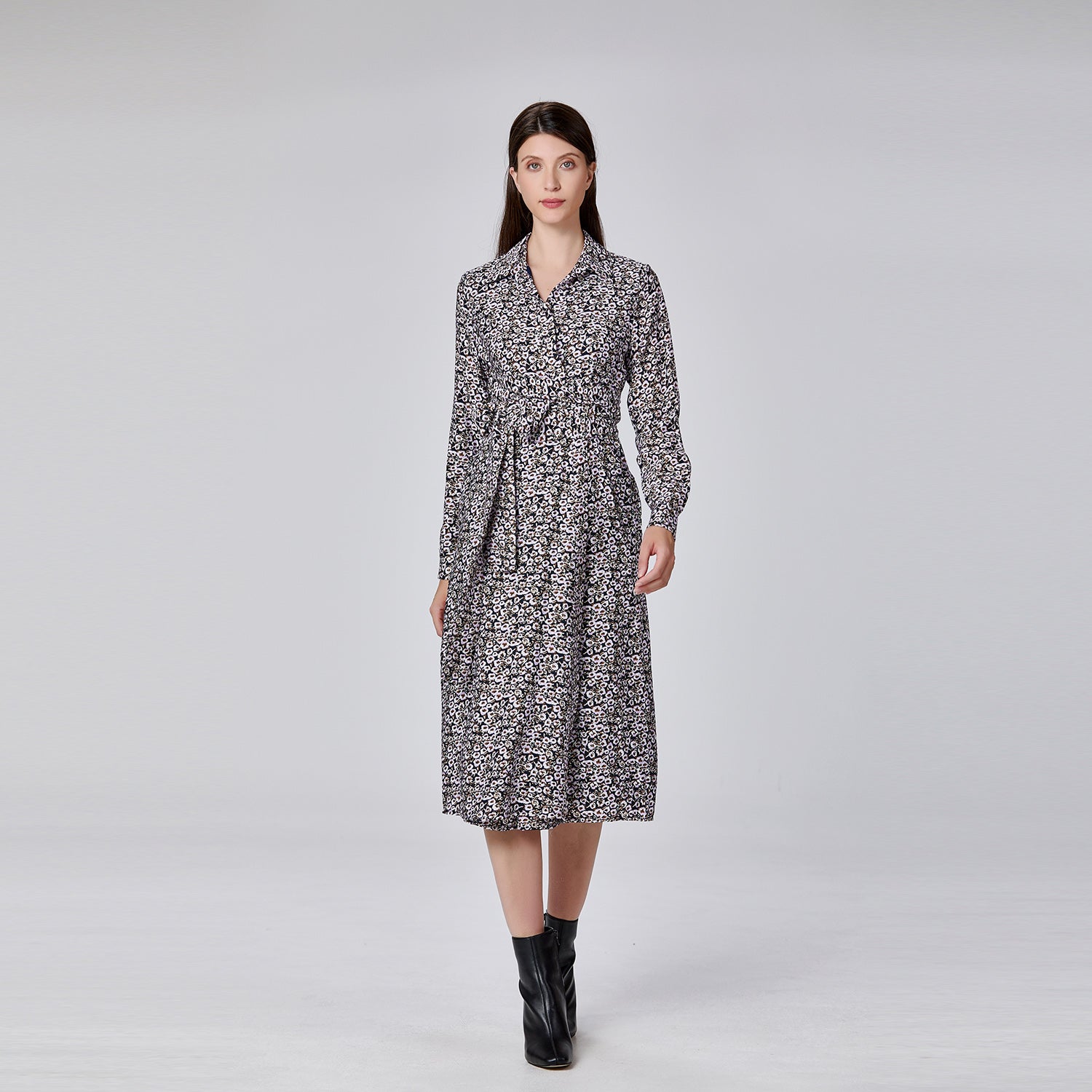 Robe portefeuille imprimée à col italien et patte de boutonnage