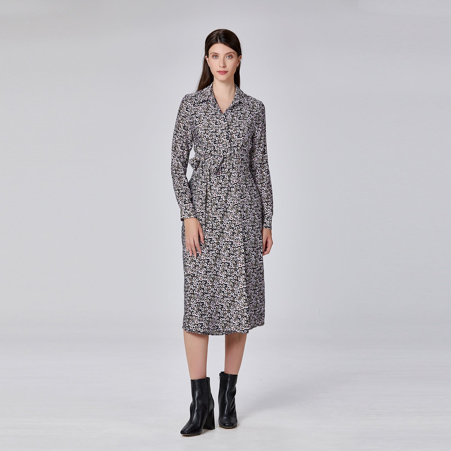 Robe portefeuille imprimée à col italien et patte de boutonnage