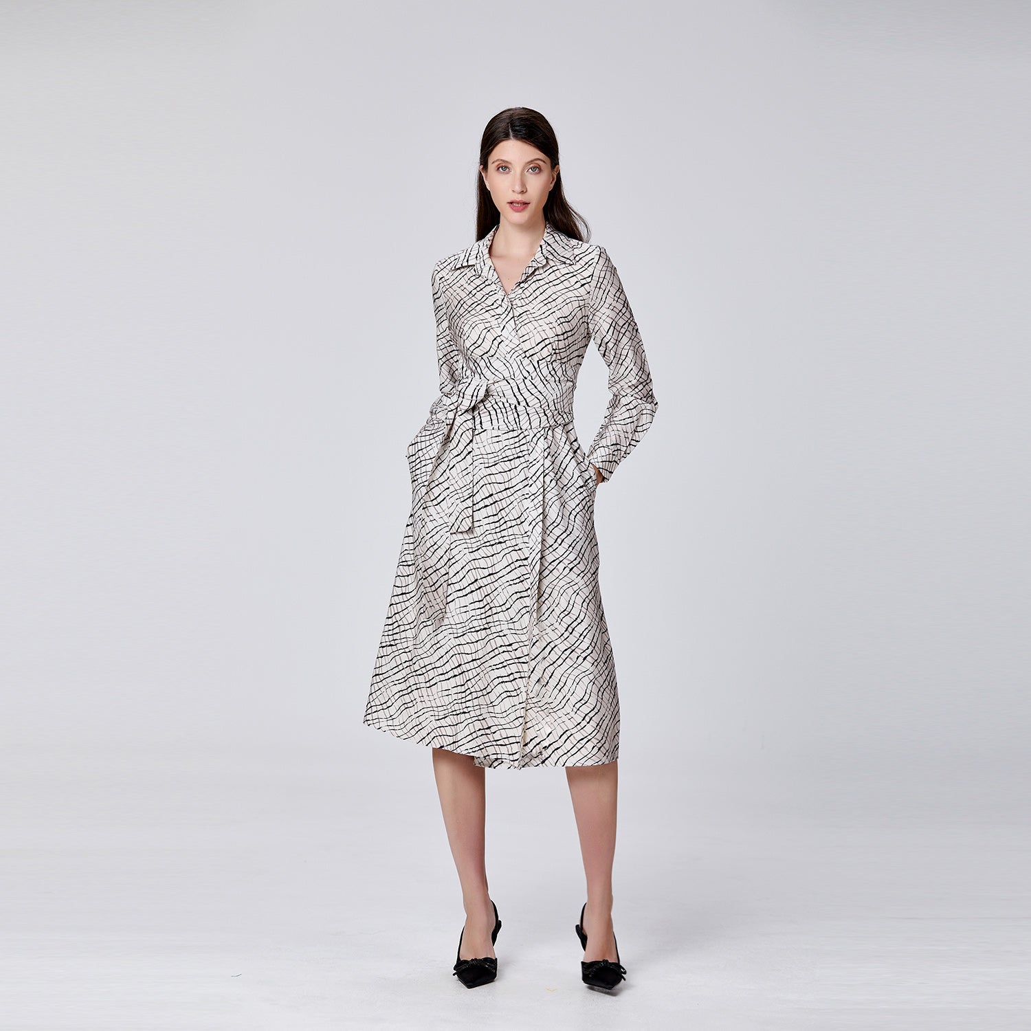Robe portefeuille imprimée à col italien