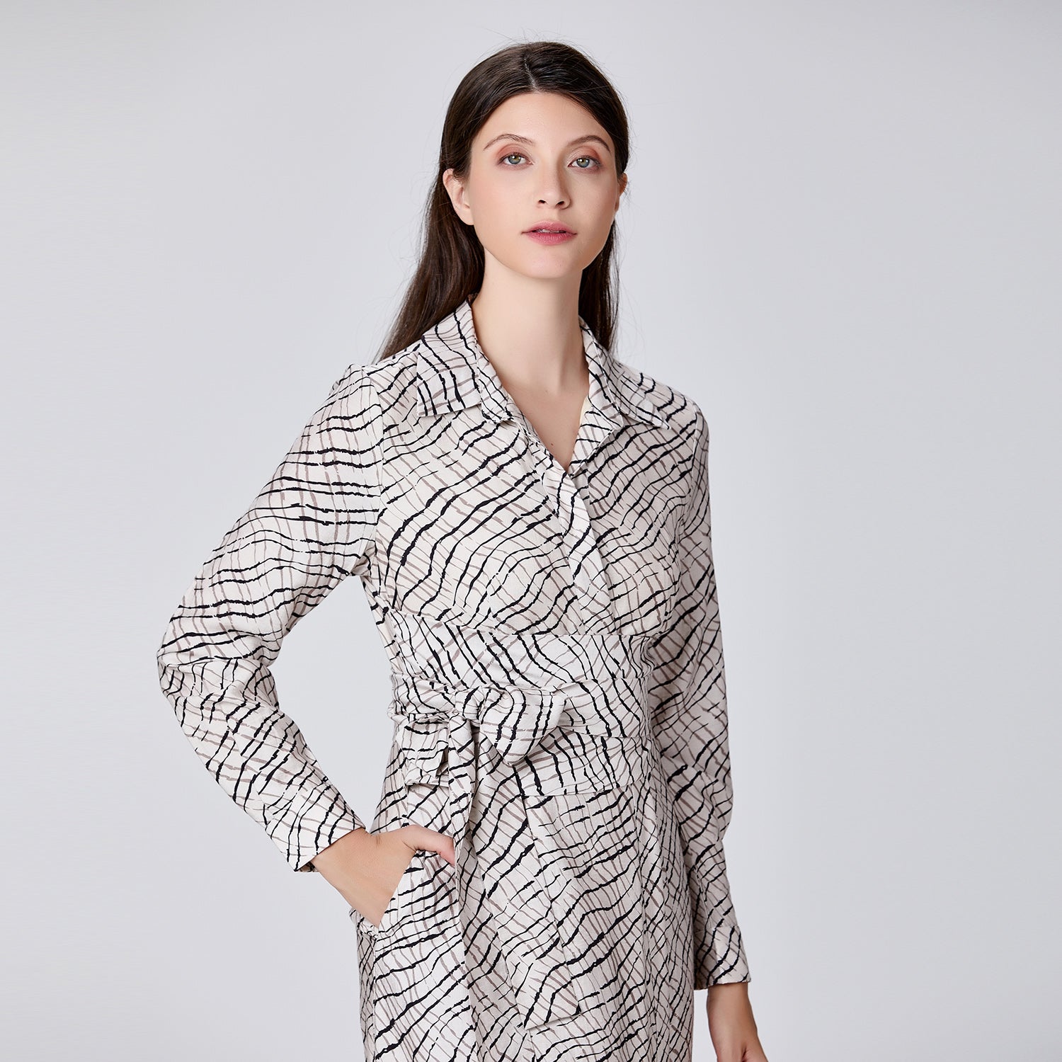 Robe portefeuille imprimée à col italien