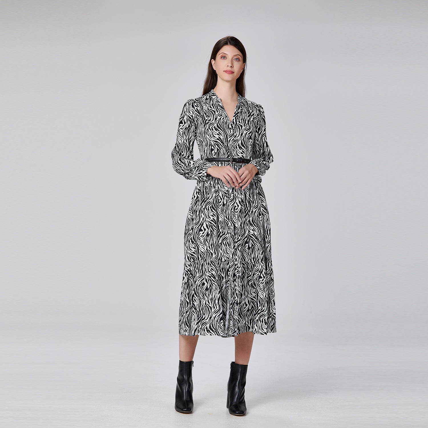 Robe chemise imprimée à décolleté en V