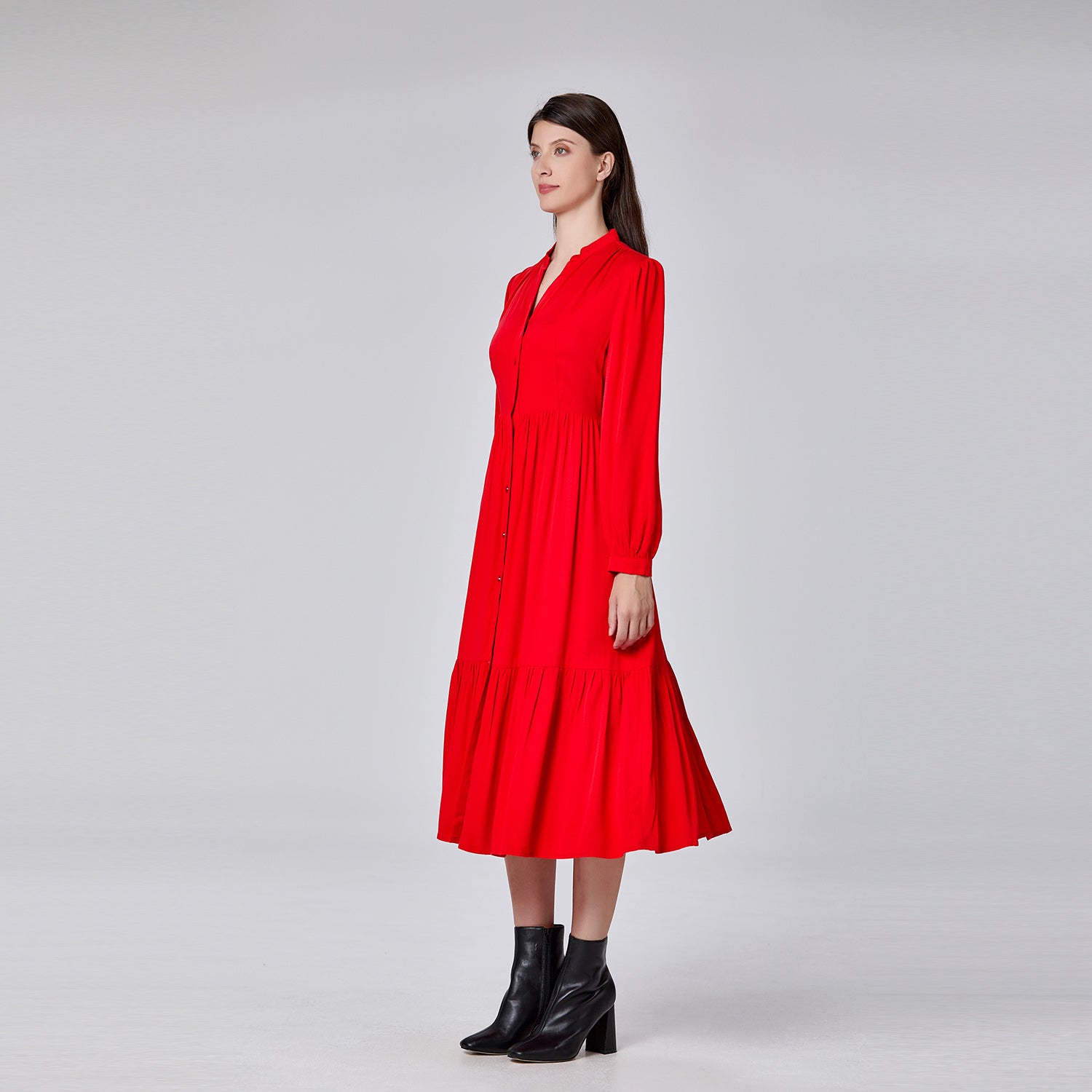 Robe chemise longue à fronces