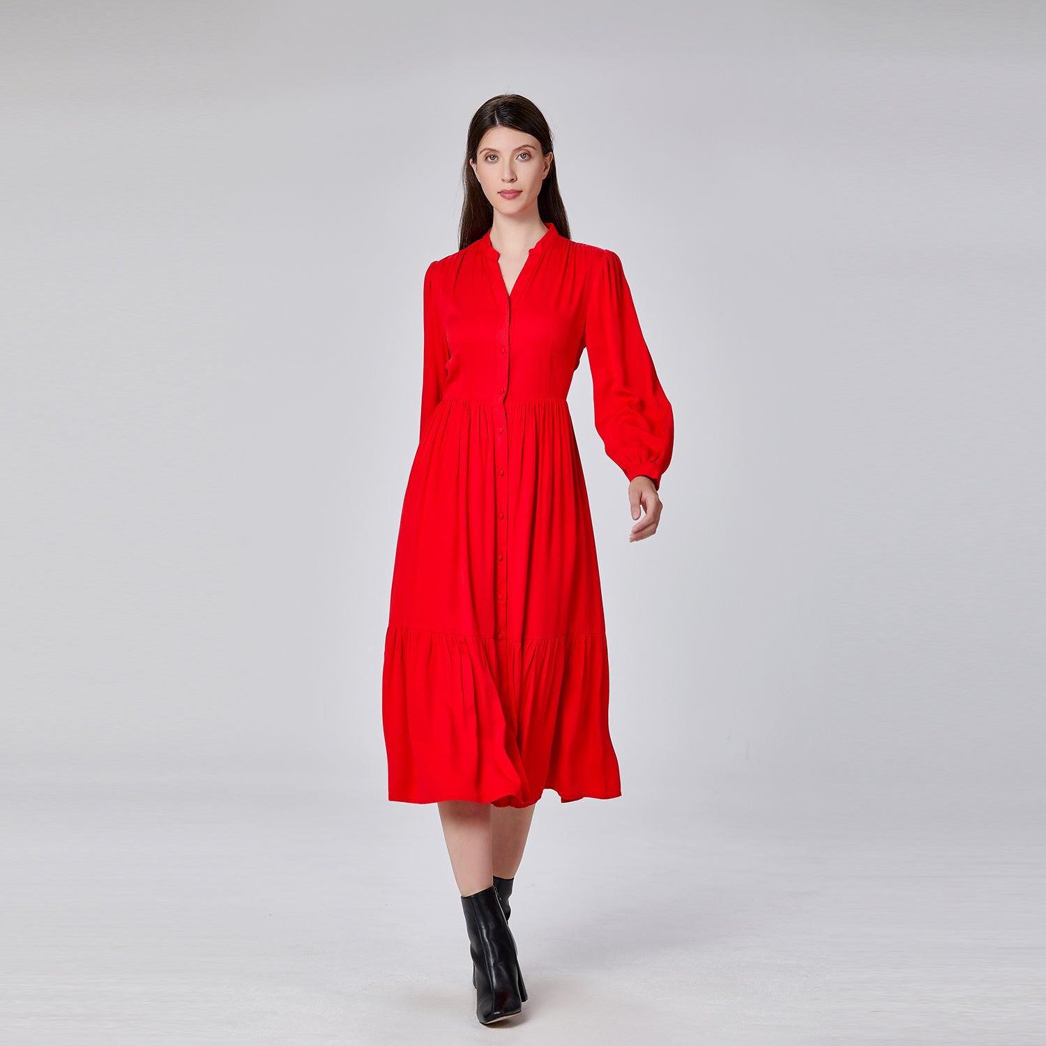 Robe chemise longue à fronces