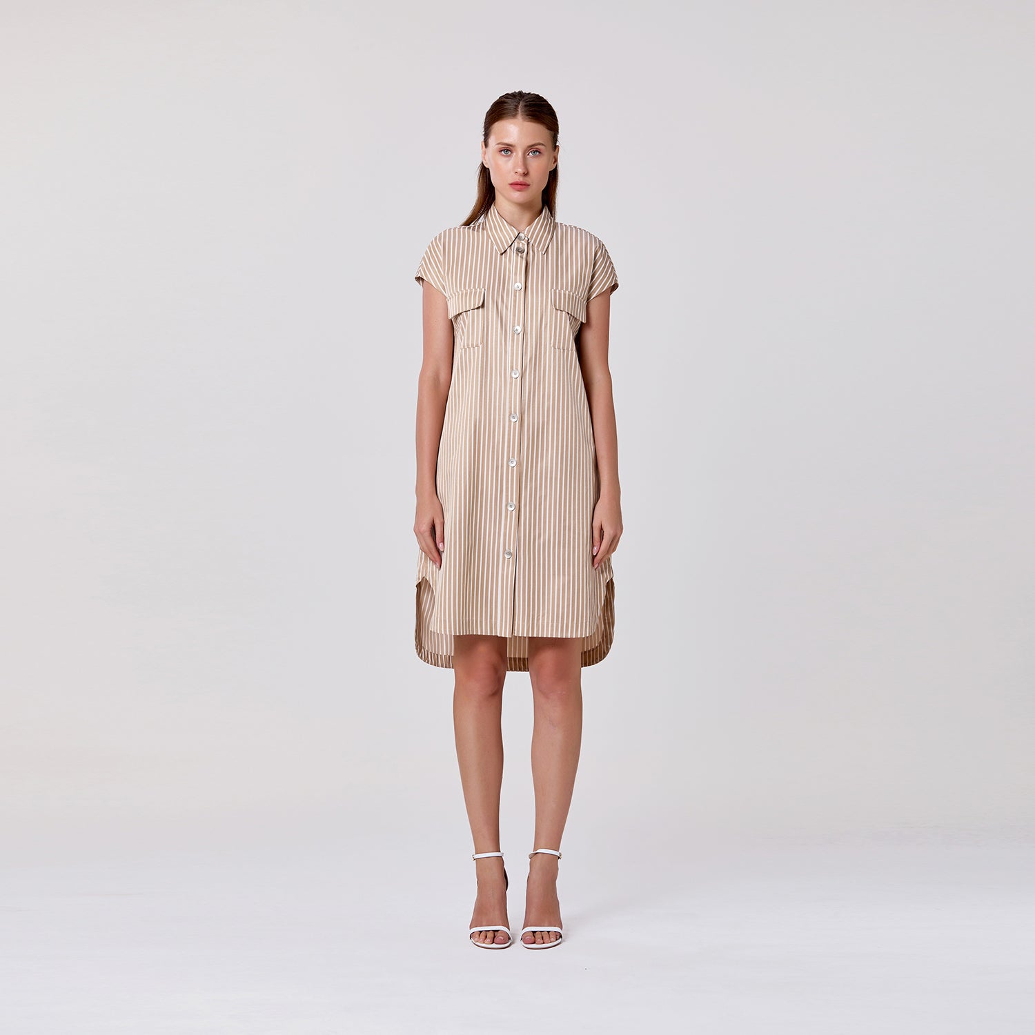 Robe chemise droite à rayures