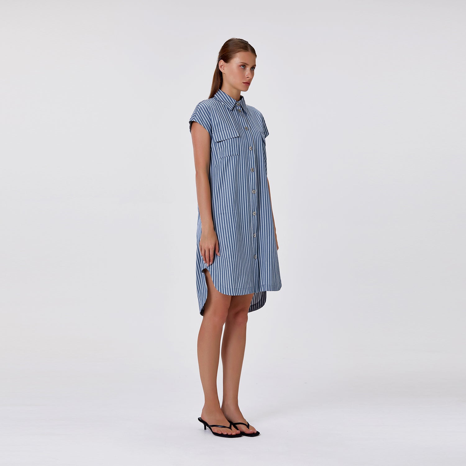 Robe chemise droite à rayures