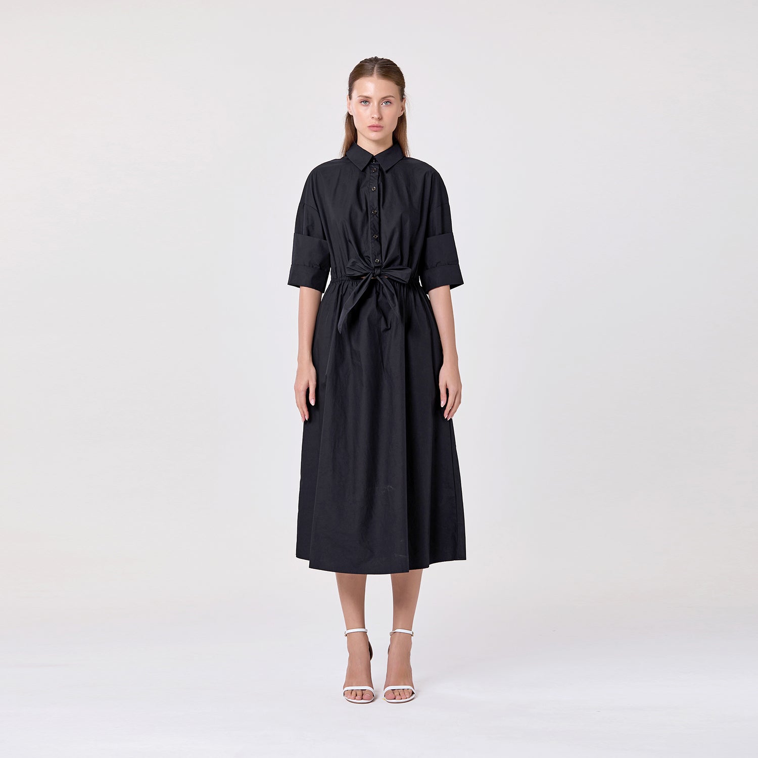 Robe chemise en coton avec lien à la taille