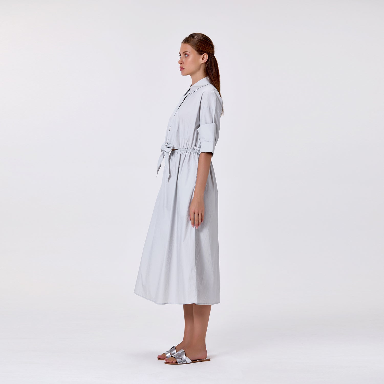 Robe chemise en coton avec lien à la taille