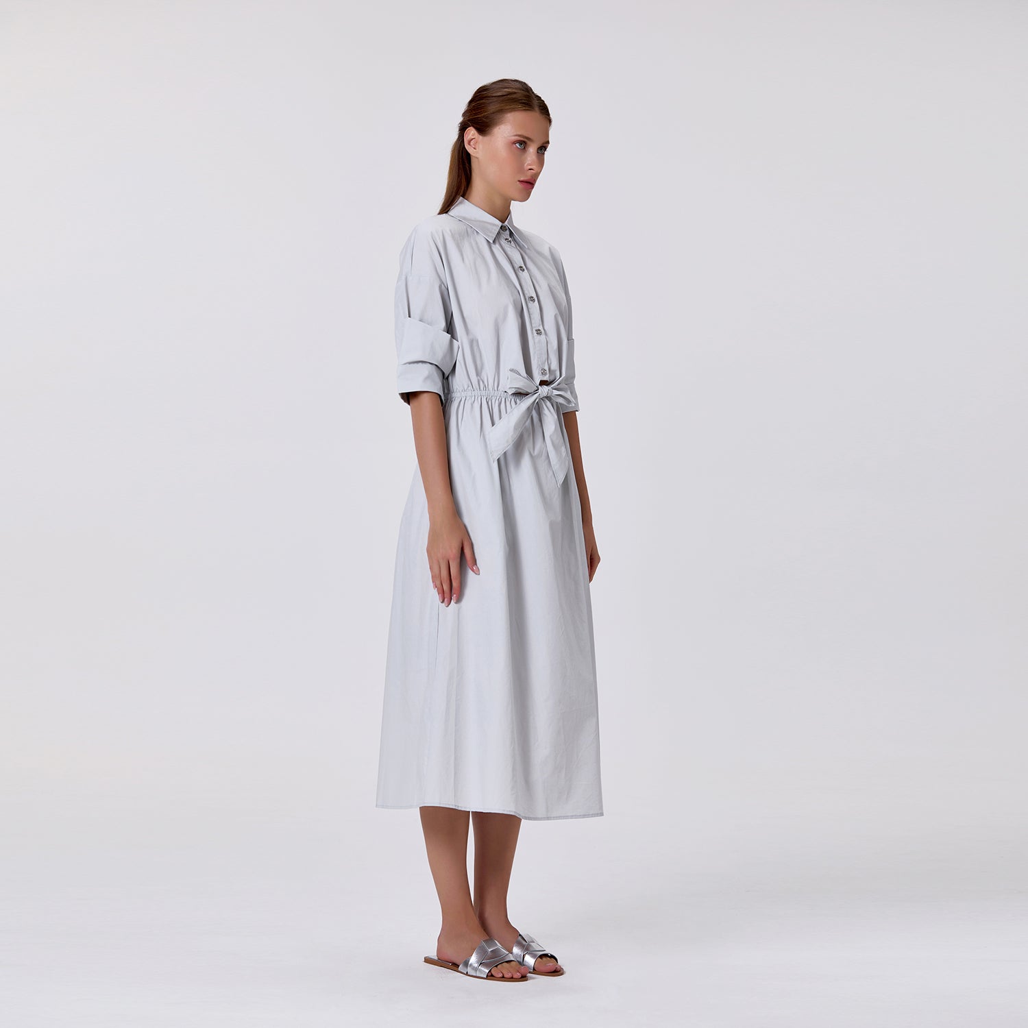 Robe chemise en coton avec lien à la taille