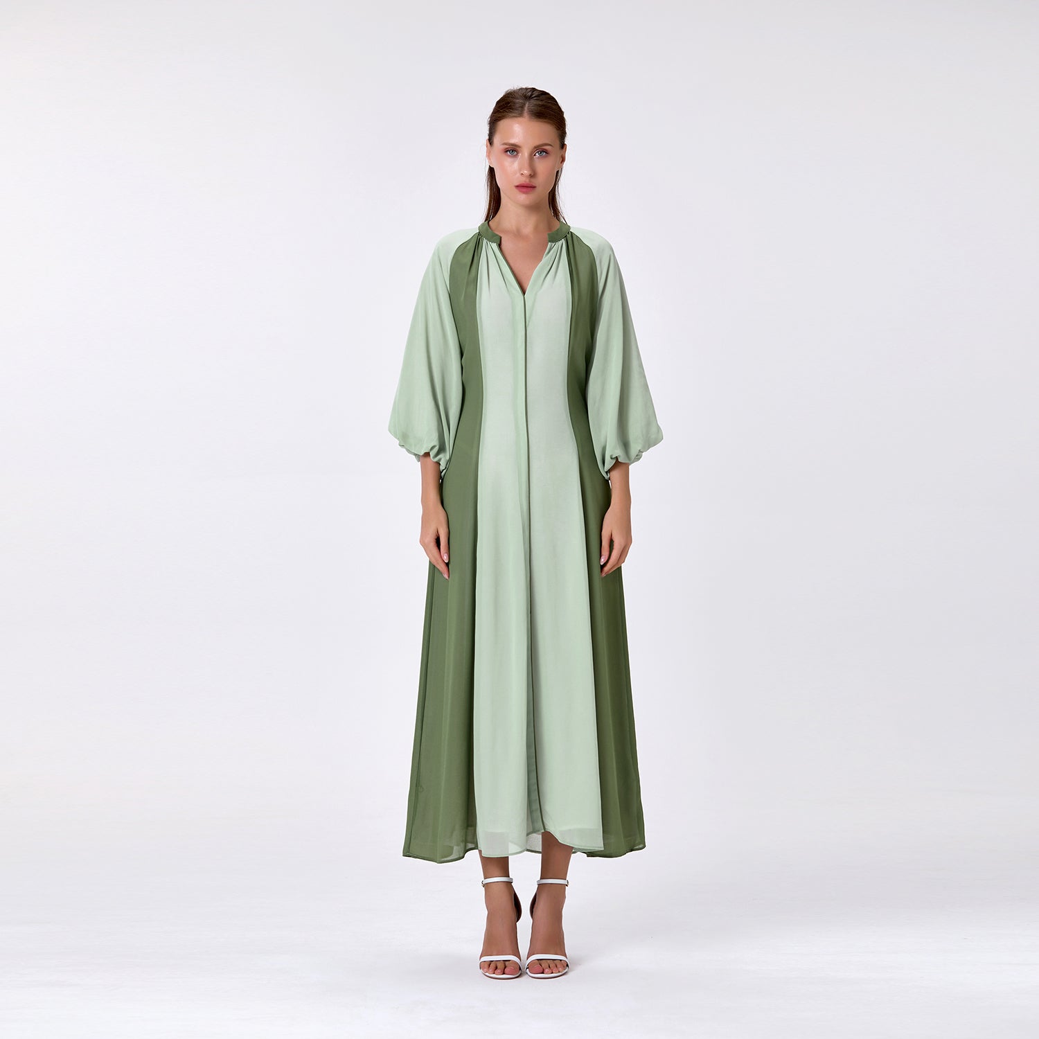 Robe longue bicolore à manches bouffantes - Smart & Joy