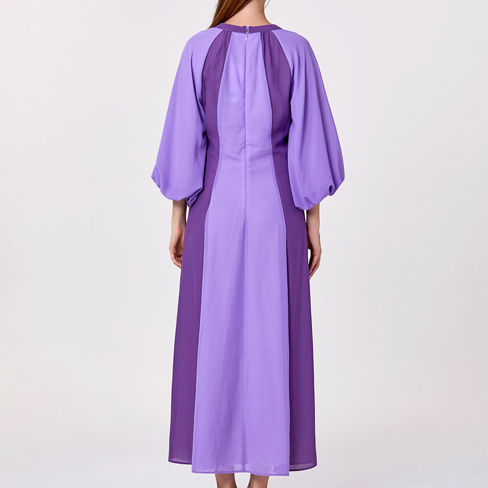 Robe longue bicolore à manches bouffantes