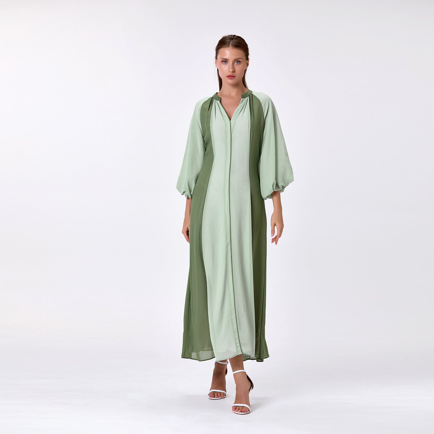 Robe longue bicolore à manches bouffantes - Smart & Joy