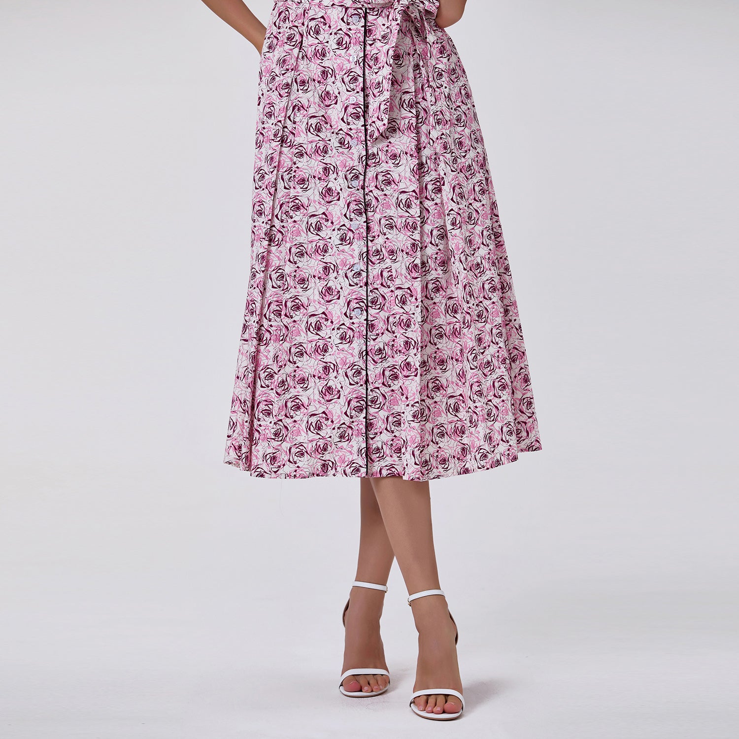 Robe midi en coton boutonnée à motif floral - Smart & Joy