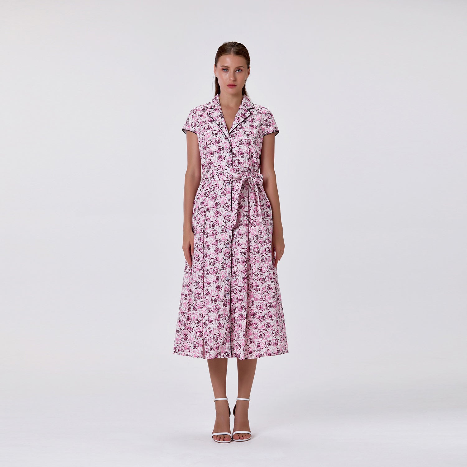 Robe midi en coton boutonnée à motif floral