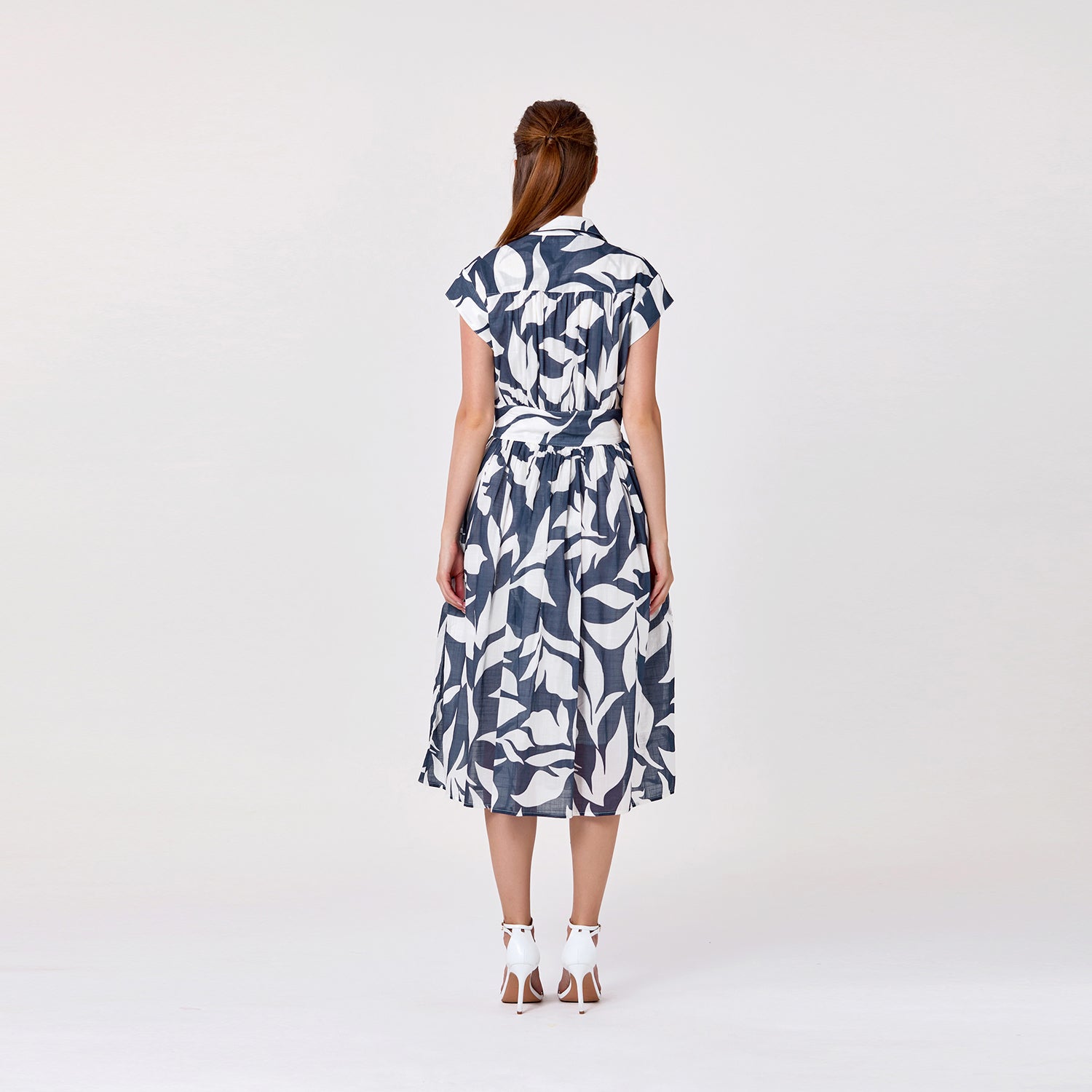 Robe midi imprimée en coton doublée