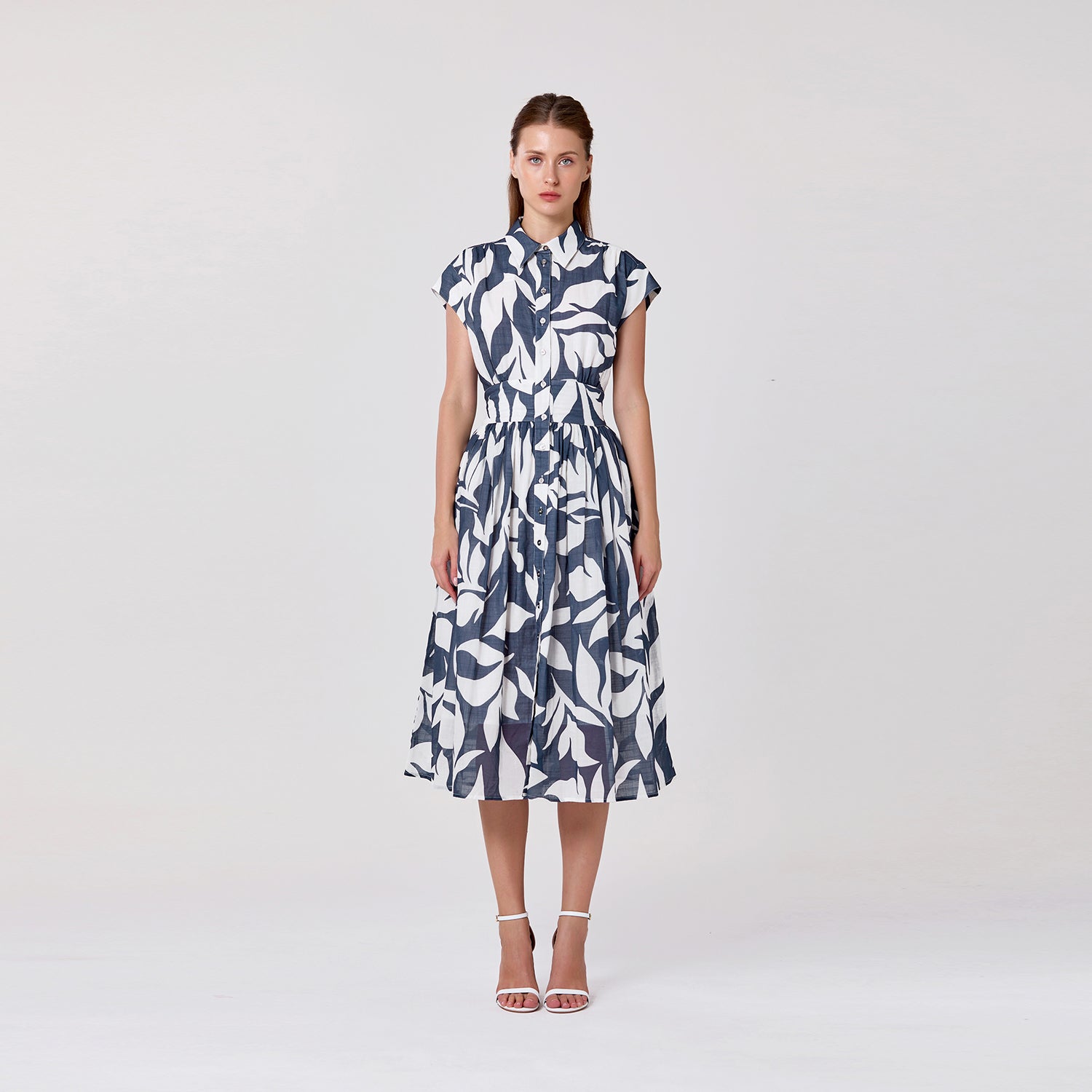 Robe midi imprimée en coton doublée