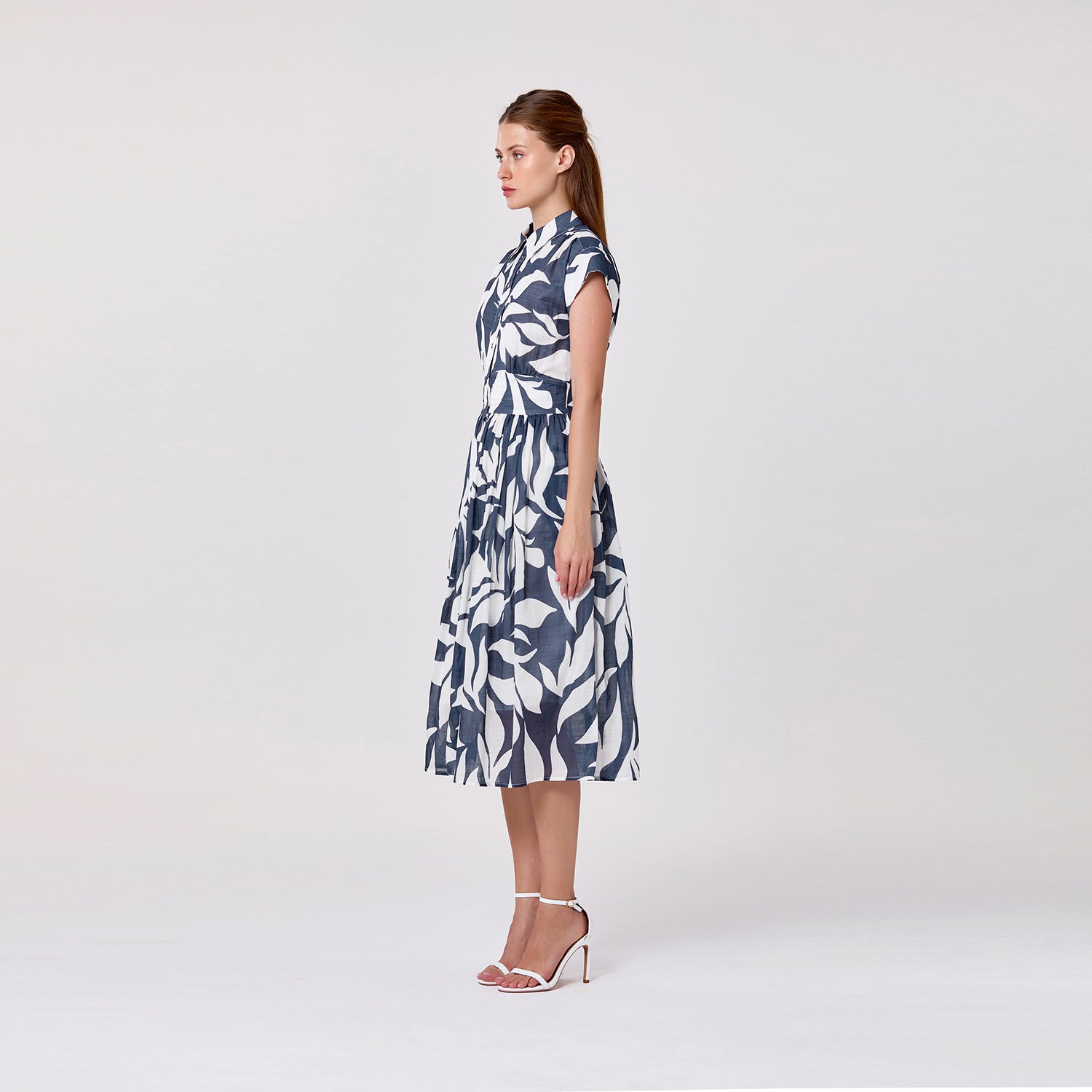 Robe midi imprimée en coton doublée