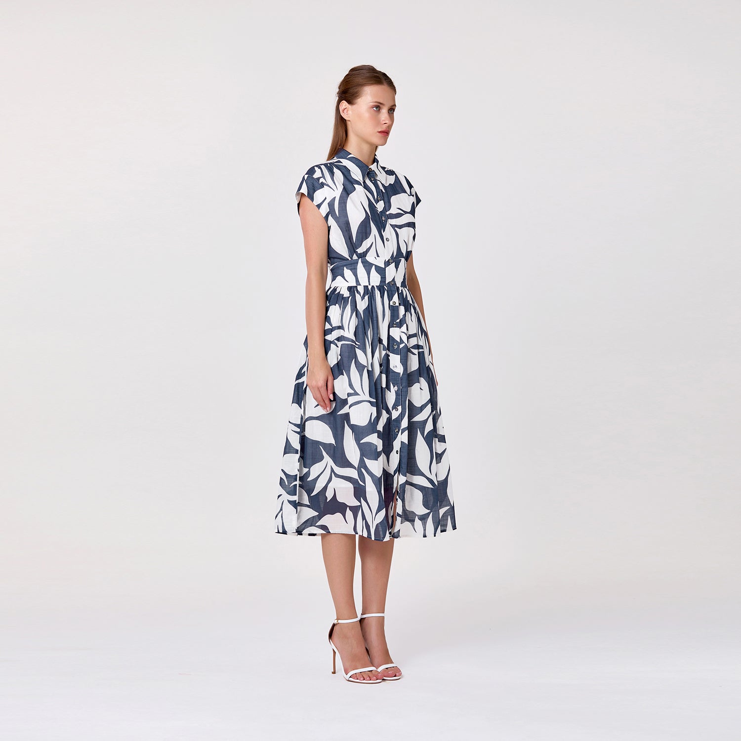 Robe midi imprimée en coton doublée