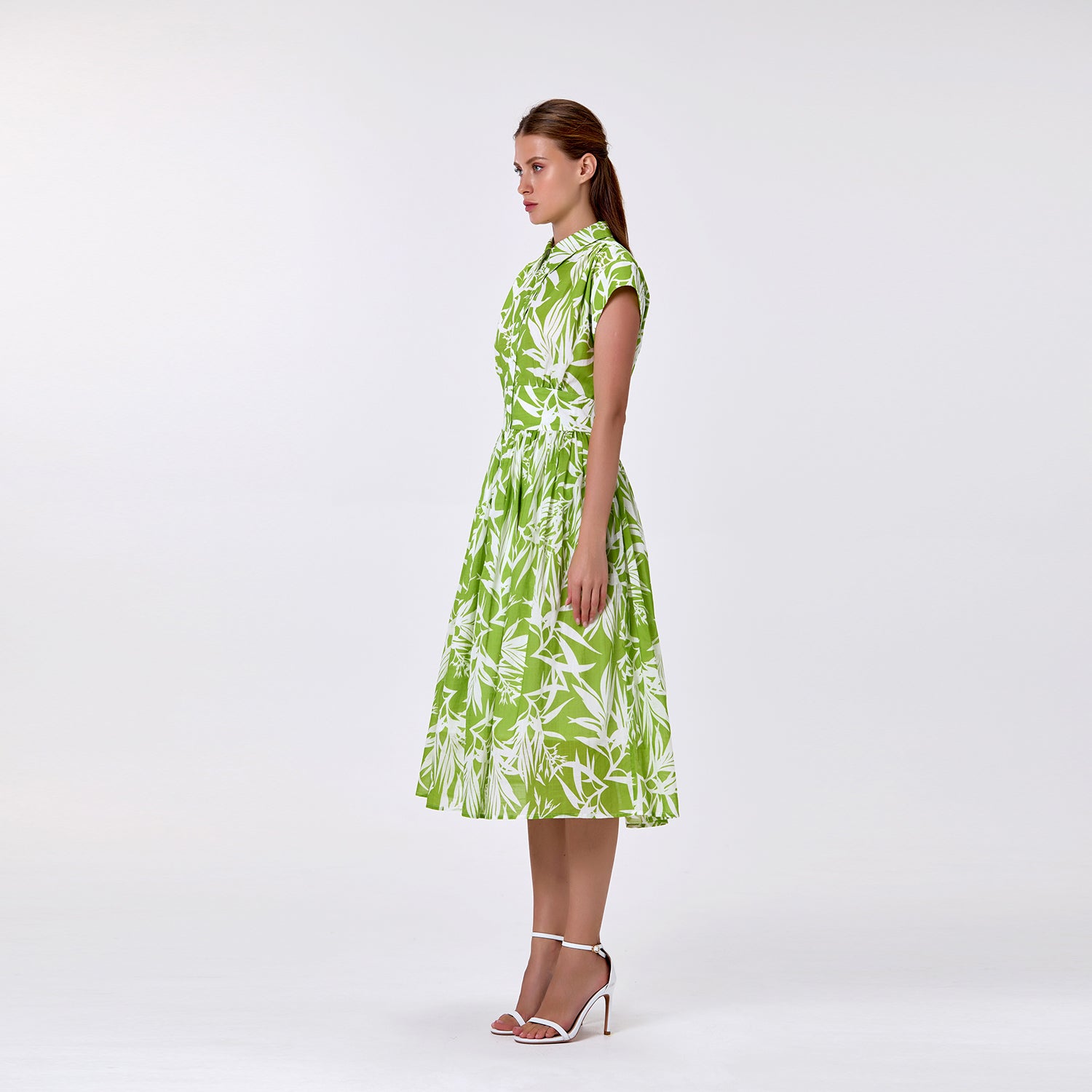 Robe midi imprimée en coton doublée