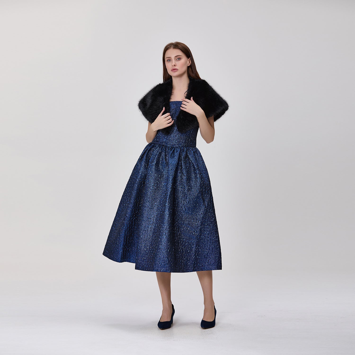 Robe bustier évasée en jacquard métallisé