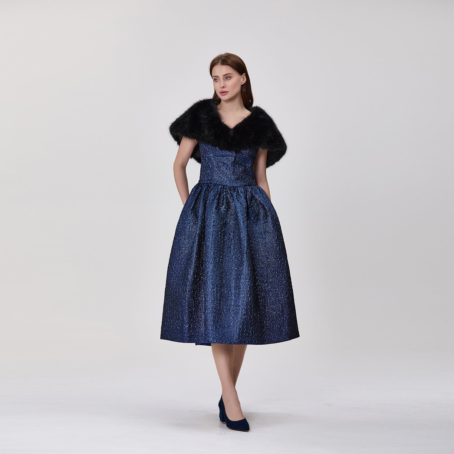 Robe bustier évasée en jacquard métallisé