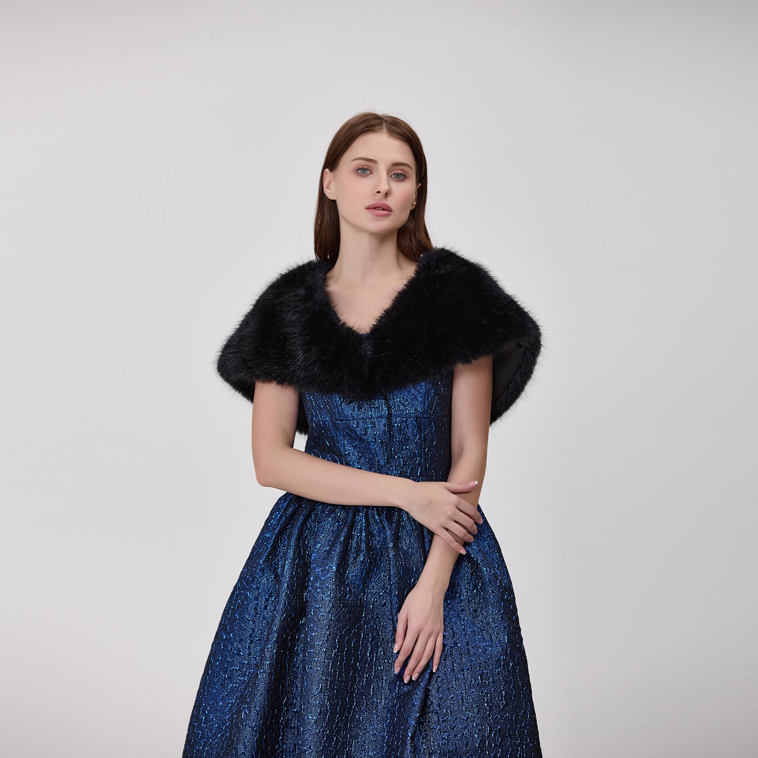 Robe bustier évasée en jacquard métallisé