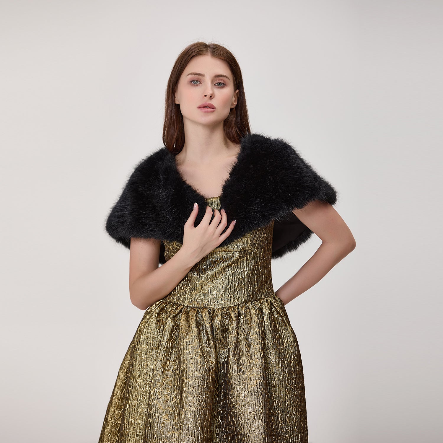 Robe bustier évasée en jacquard métallisé