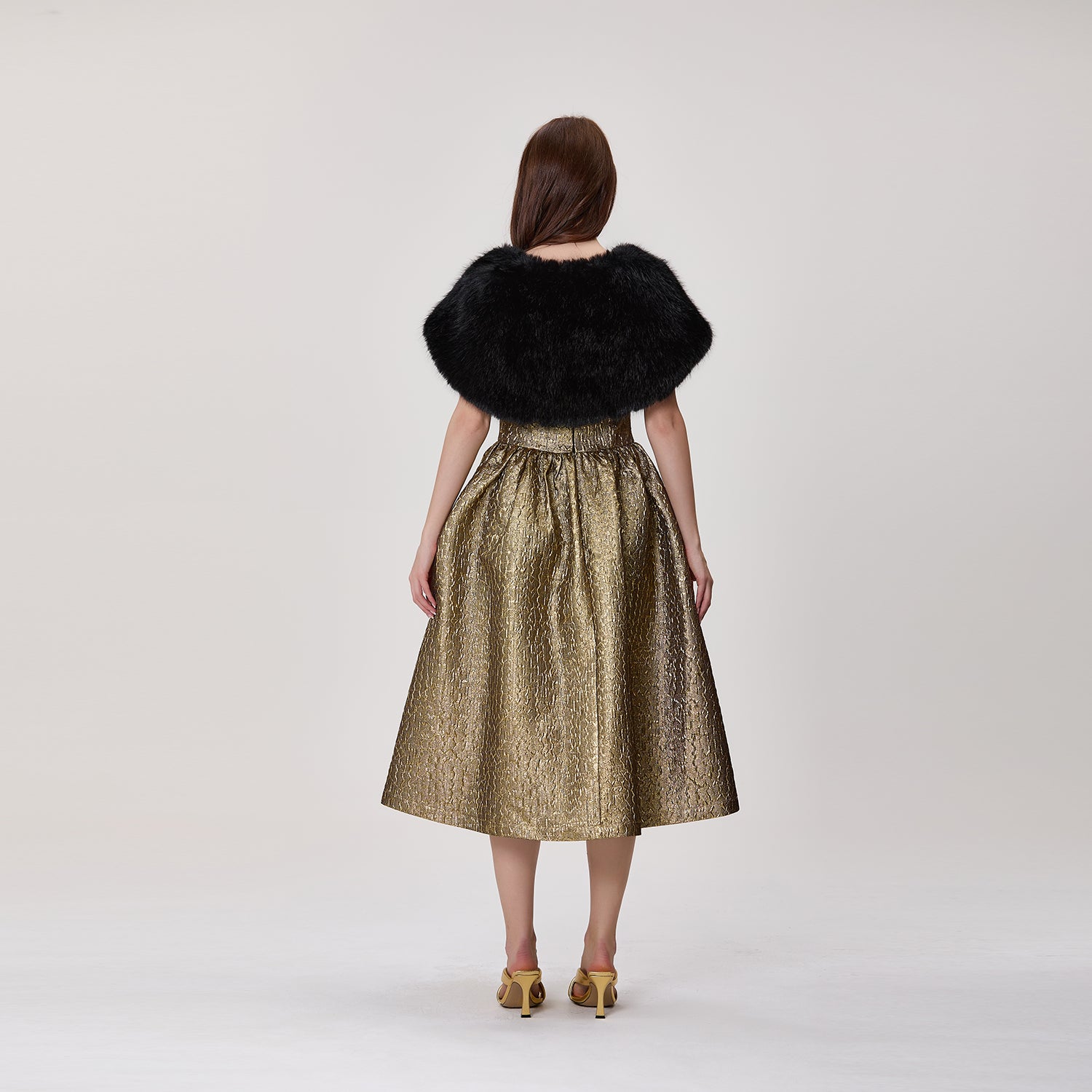 Robe bustier évasée en jacquard métallisé