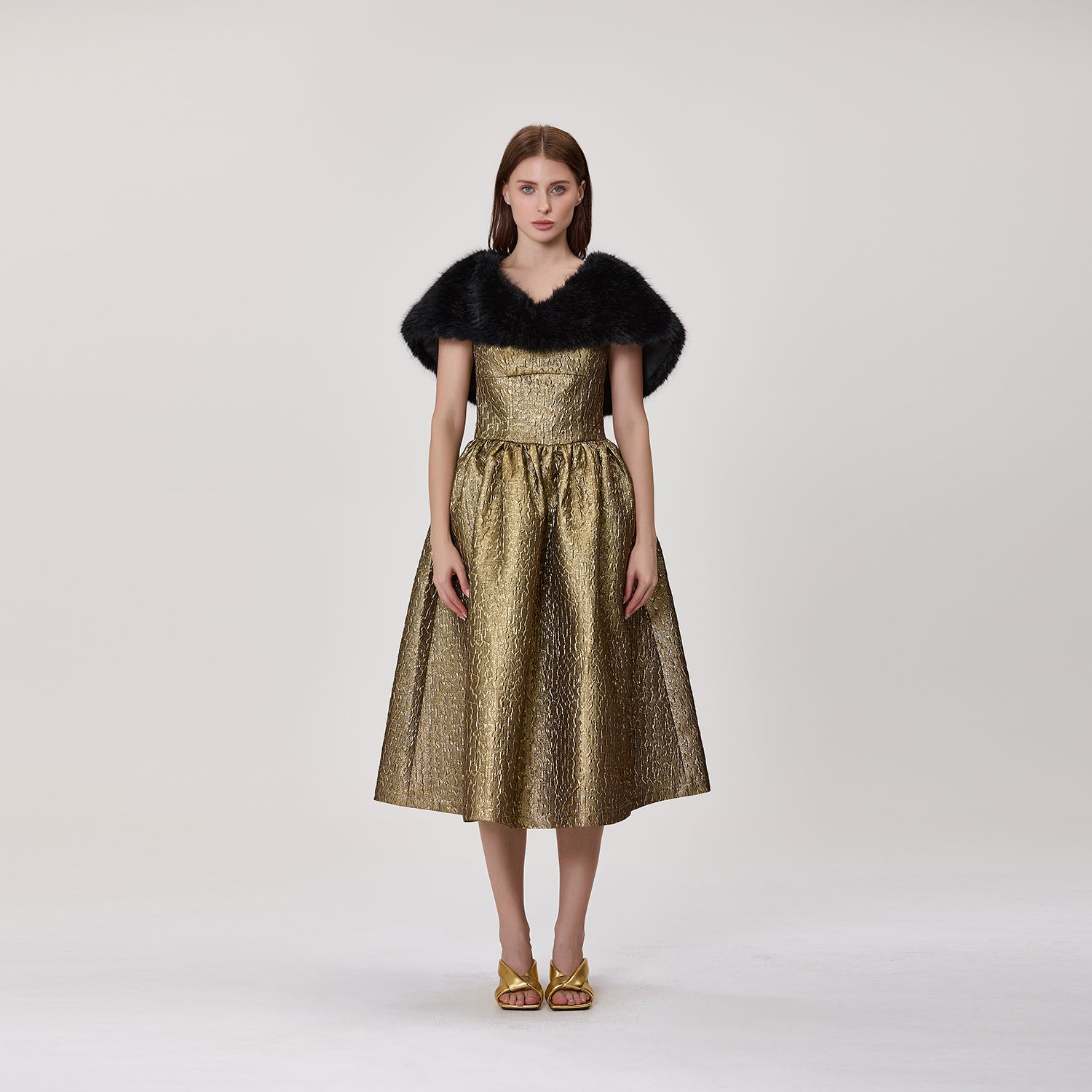 Robe bustier évasée en jacquard métallisé