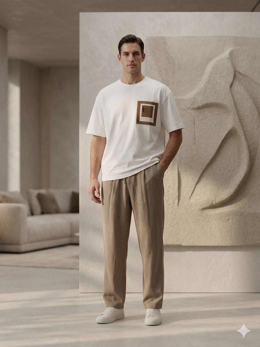 Pantalon Homme Coupe Droite à Cordon