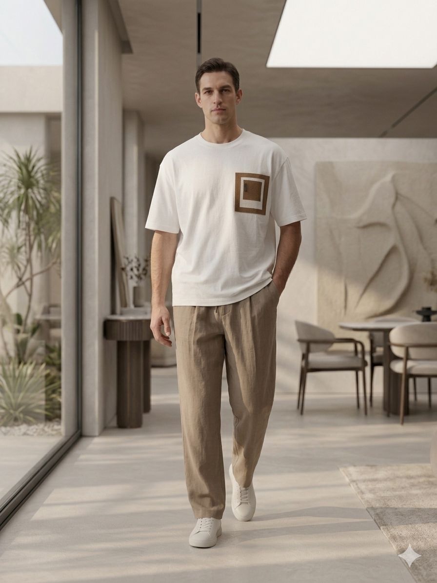 Pantalon Homme Coupe Droite à Cordon