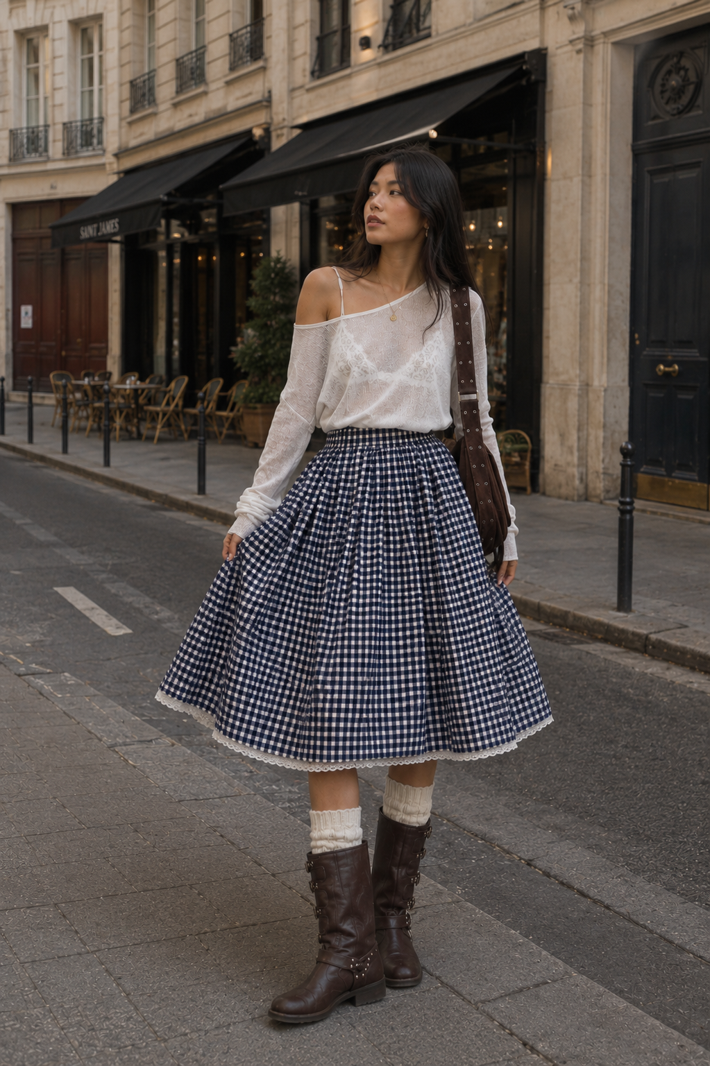 Jupe midi évasée à carreaux vichy