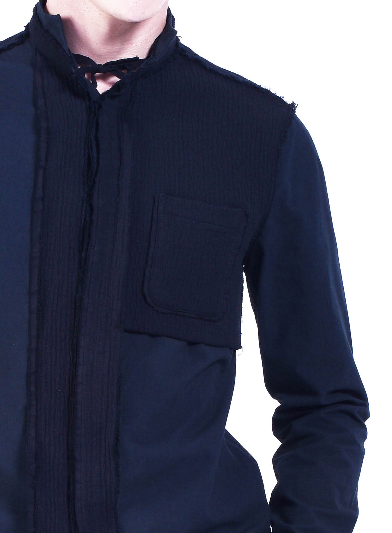 Chemise Bimatière à Col Montant Noué